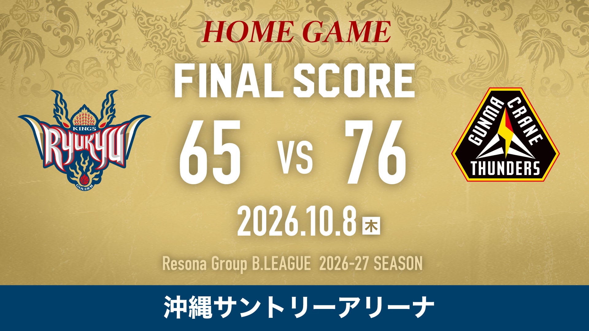 【結果】強敵・群馬に挑むも悔しい敗戦［10/8(木)vs群馬クレインサンダーズ］
